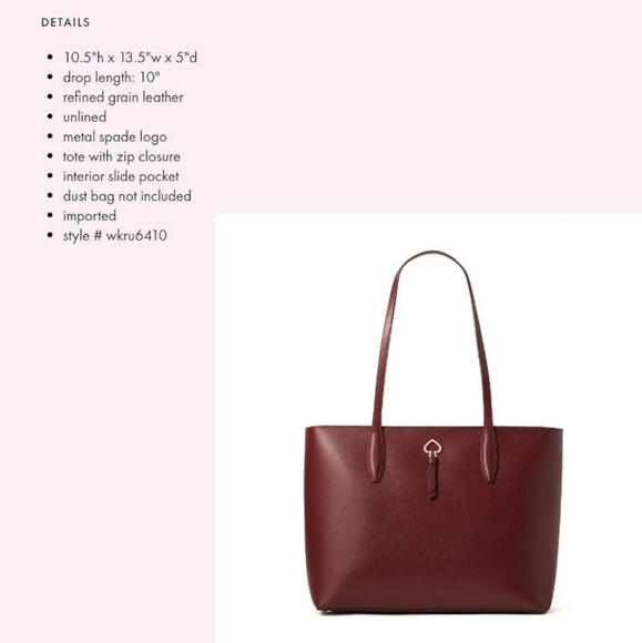 Kate Spade New York Adel Large Leather Tote bag in Cherrywood! - Picture 14 of 14